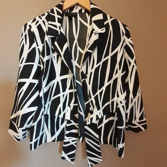Perceptions New York Black & Ivory 3/4 sleeve blouse Size 12 - Picture 3 of 9
